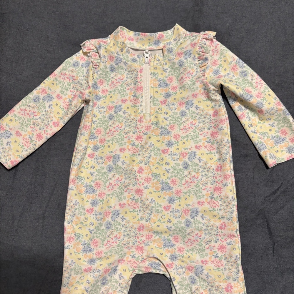 Floral Baby Swimsuit with Ruffle Sleeves